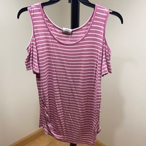 Hippie Chic Cold Shoulder Shirt, Small, Pink/White